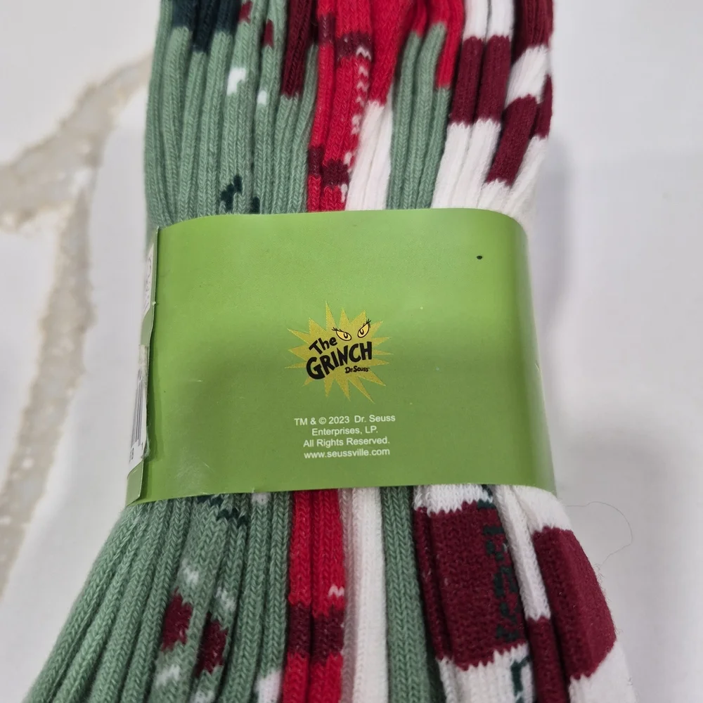 Dr. Seuss The Grinch Red and White Crew Socks